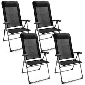 Outdoor Dining Chairs Patio Folding Chairs with Reclining Backrest and Headrest Black (Set of 4)