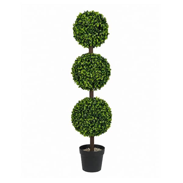 3 ft. Indoor/Outdoor Artificial Boxwood Triple Ball Topiary Tree in Container, 1-Pack DIY UV Resistant Plant