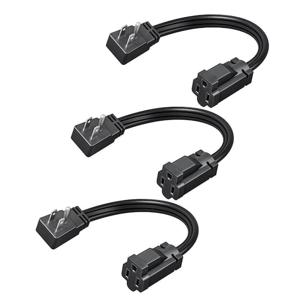 1 ft. SPT-3 Flat Wire 14 / 3 Gauge 3-Prong Outlets and Flat Head, Indoor Extension Cord with, 3 Pack, Black
