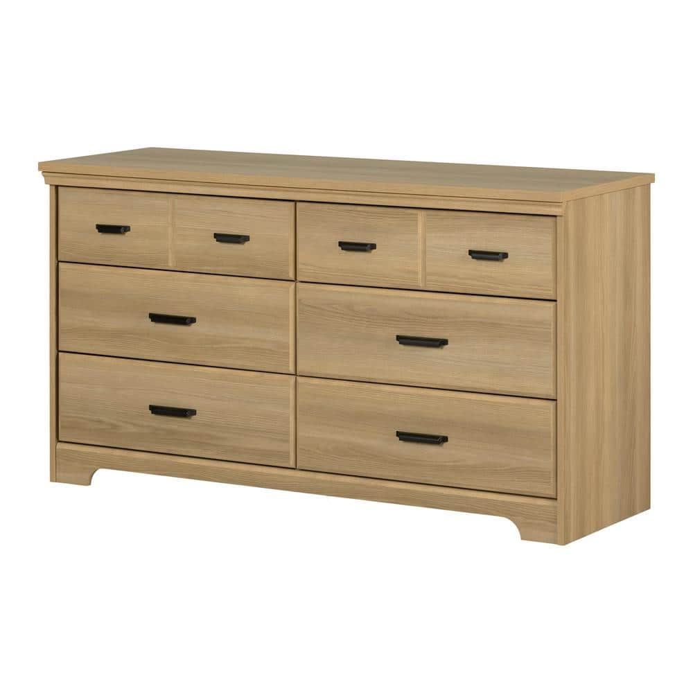 Weathered Oak 6-Drawer Horizontal Double Dresser