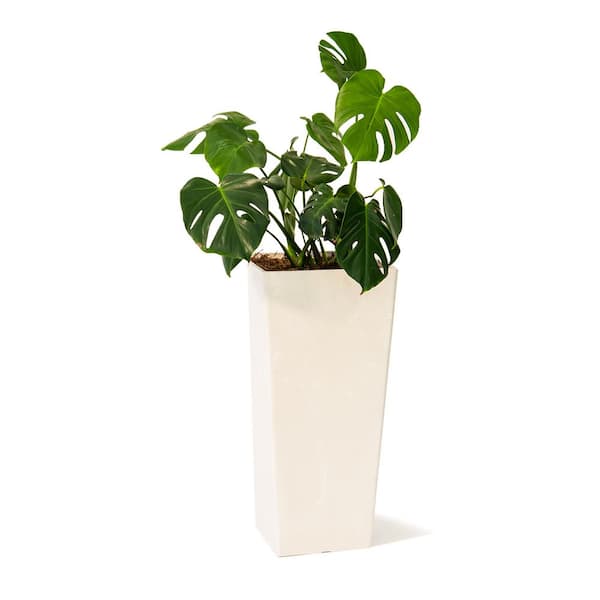 XBRAND 28 in. Tall Modern Square Planter, Tapered Floor Planter for Indoor and Outdoor Planter, Patio Decor, White