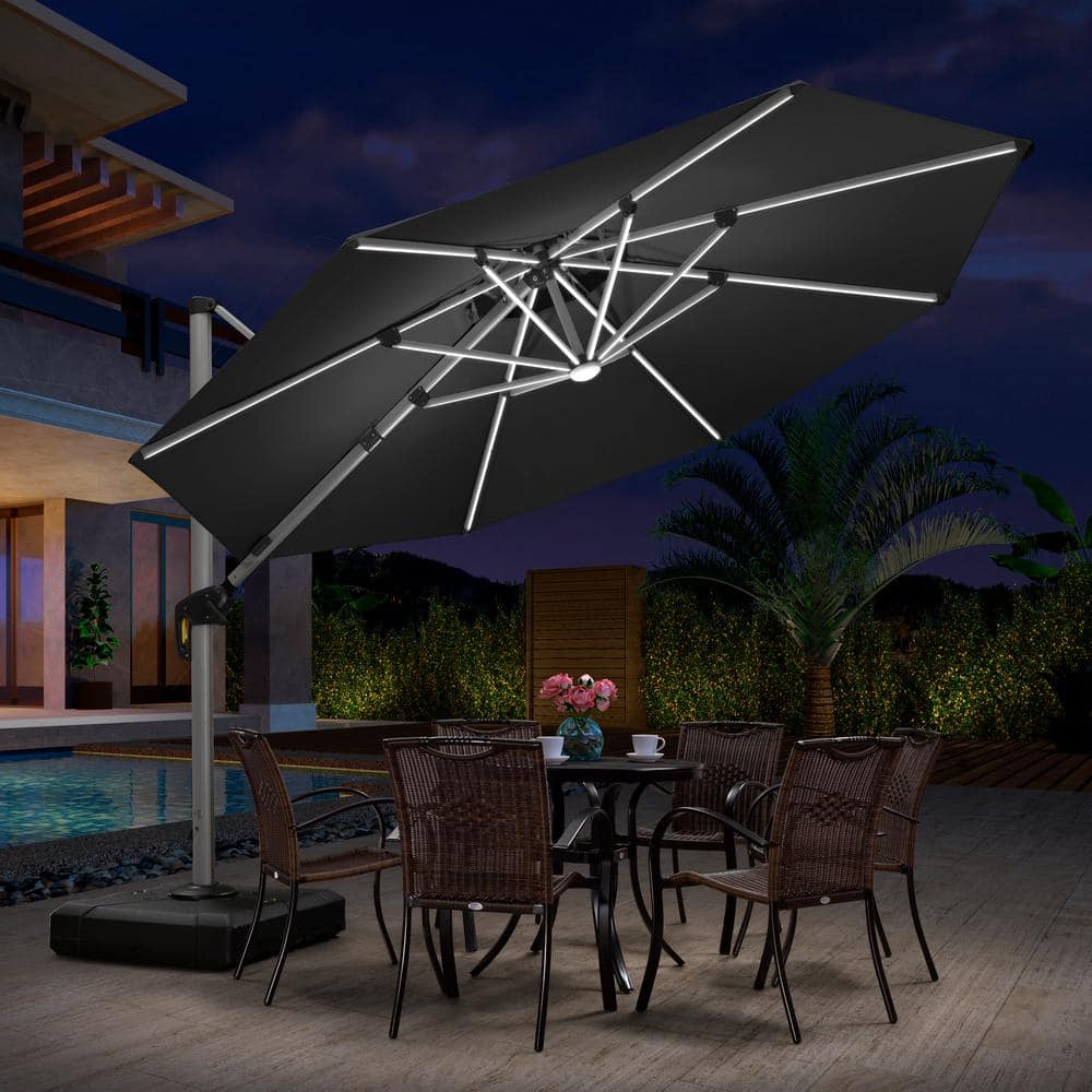 PURPLE LEAF 11 ft. Octagon Aluminum Solar Powered LED Patio Cantilever ...