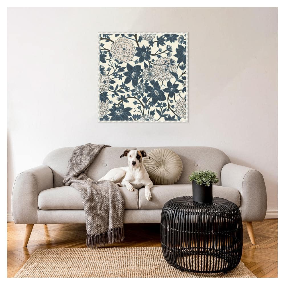 Puff Ball Vines Cream Abstract Canvas Wall Art with White Frame