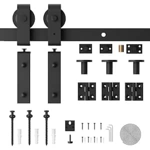 5 ft./60 in. Frosted Black Bi-Folding Sliding Barn Door Hardware Track Kit for Double Doors