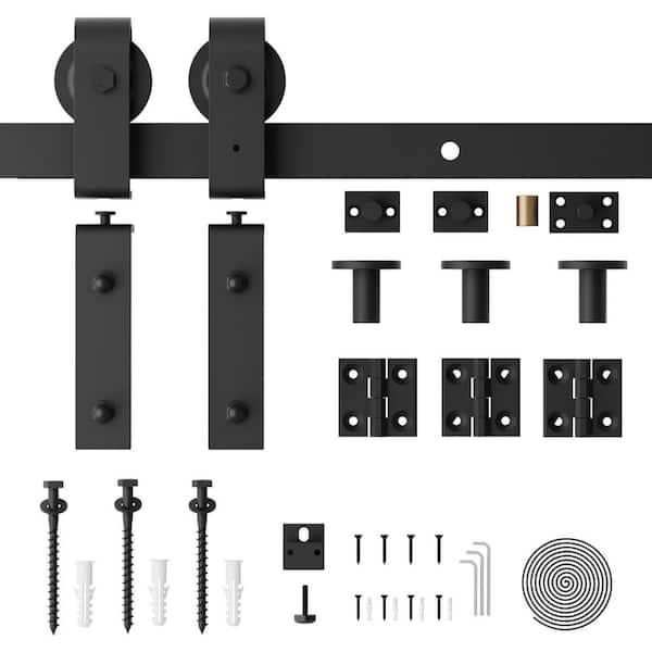 WINSOON 5 ft./60 in. Frosted Black Bi-Folding Sliding Barn Door Hardware Track Kit for Double Doors