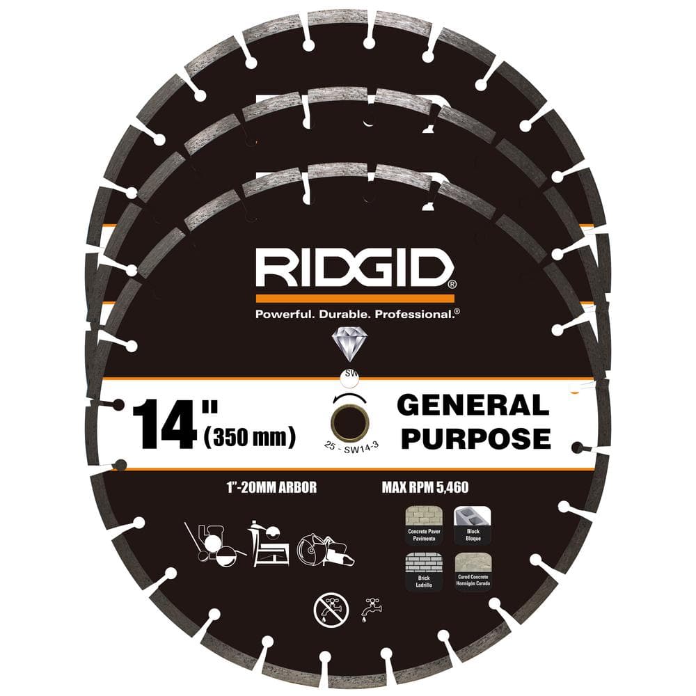 RIDGID 14 in. General Purpose Cutting Segmented Rim Diamond Blades (3