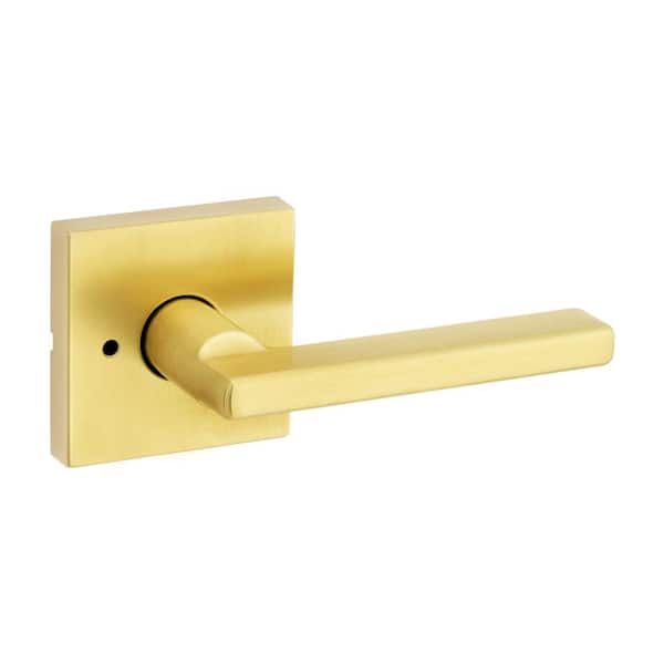Kwikset Halifax Square Satin Brass Privacy Bed Bath Door Handle Lever  730HFL SQT 4 - The Home Depot