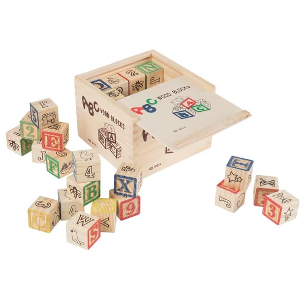 Wooden Toy Blocks Set Construction Building Natural Wood  124 Pieces 