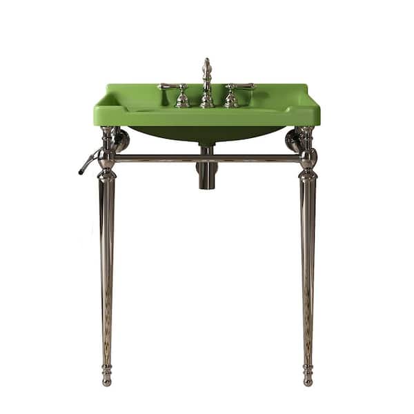 28 in. Freestanding Chrome Bath Vanity with Green Ceramic Top Unassembled