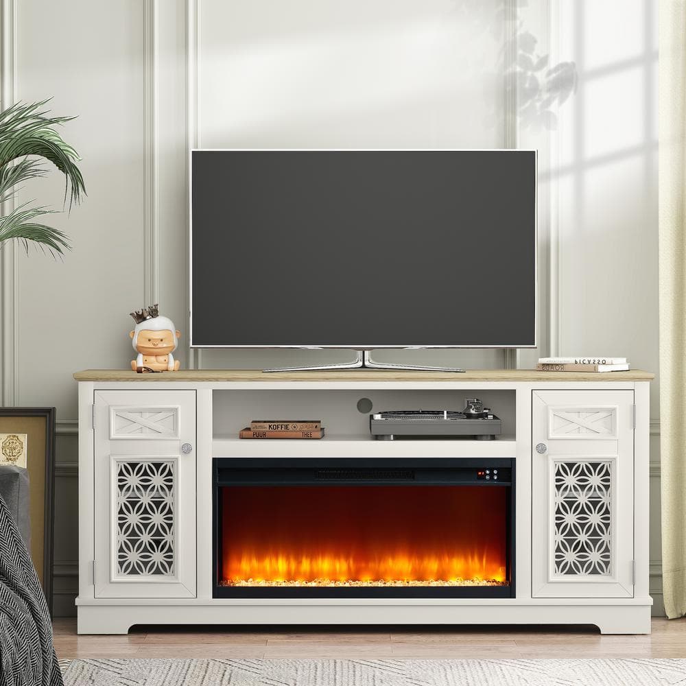 FESTIVO 70 in. Freestanding Electric Fireplace TV Stand in White