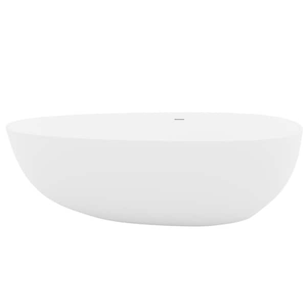 Fiume 5.6 ft. Man-Made Stone Center Drain Freestanding Bathtub in Matte White Fiume 5.6 ft. Man-Made Stone Center Drain Freestanding Bathtub in Matte White