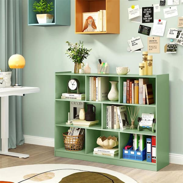 Costway 36.5 in. Tall Green 8 Cube 3-Tier Open Wood Bookcase Toy