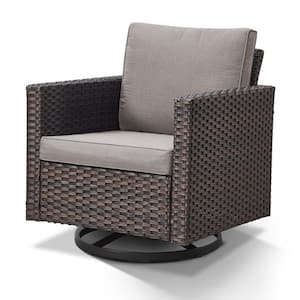Valenta 1-Person Brown Wicker Outdoor Glider with Gray Cushions