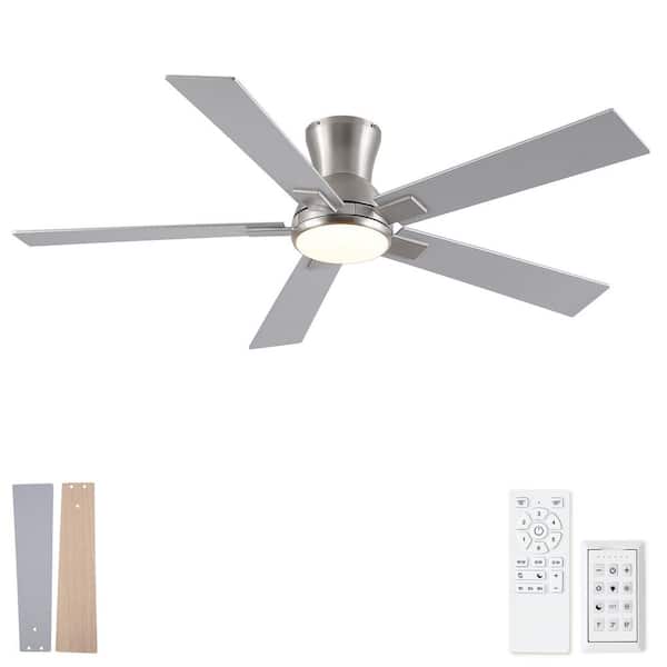 52 in. Nickel Dual-Finish Blades Flush Mount Standard Ceiling Fan With Light, Remote Control and Reversible Quiet Motor