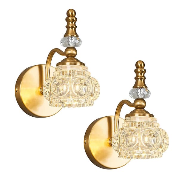 Home Lighting 4.13 in. 1-light Gold Modern Glass Crystal Vanity Light-Vintage For Bathroom, 2Pack