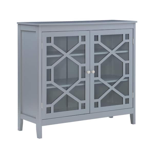 Linon Home Decor Maxwell 38.13 in. Gray Rectangle Wood Storage Accent Cabinet with Doors and Shelves