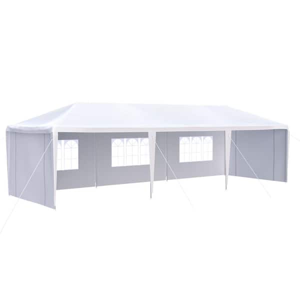 Kahomvis 10 ft. x 30 ft. White Heavy Duty Outdoor Wedding Party Gazebo Canopy Tent with 5 Removable Sidewalls