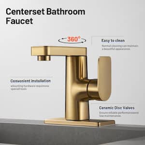 Single Handle Single Hole Low Arc Bathroom Faucet With Metal Pop Up Drain Assembly Swivel Sink Faucet in Gold