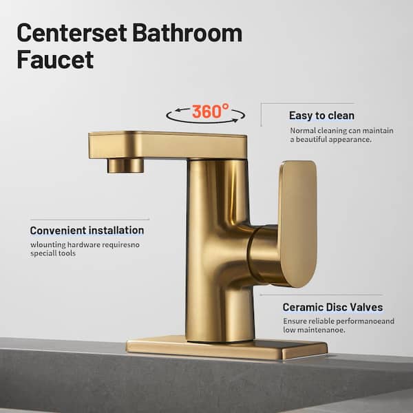 Single Handle Single Hole Low Arc Bathroom Faucet With Metal Pop Up Drain Assembly Swivel Sink Faucet in Gold