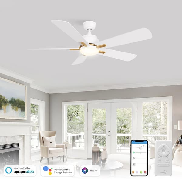 Apex 52 in. Integrated LED Indoor/Outdoor White Smart Ceiling Fan with Light and Remote, Works with Alexa/Google Home