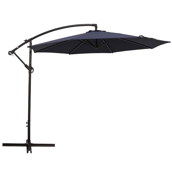 Unbranded SERGA 10 ft. Market Outdoor Patio Umbrella with Crank Lift and Push Button Tilt in Light Navy