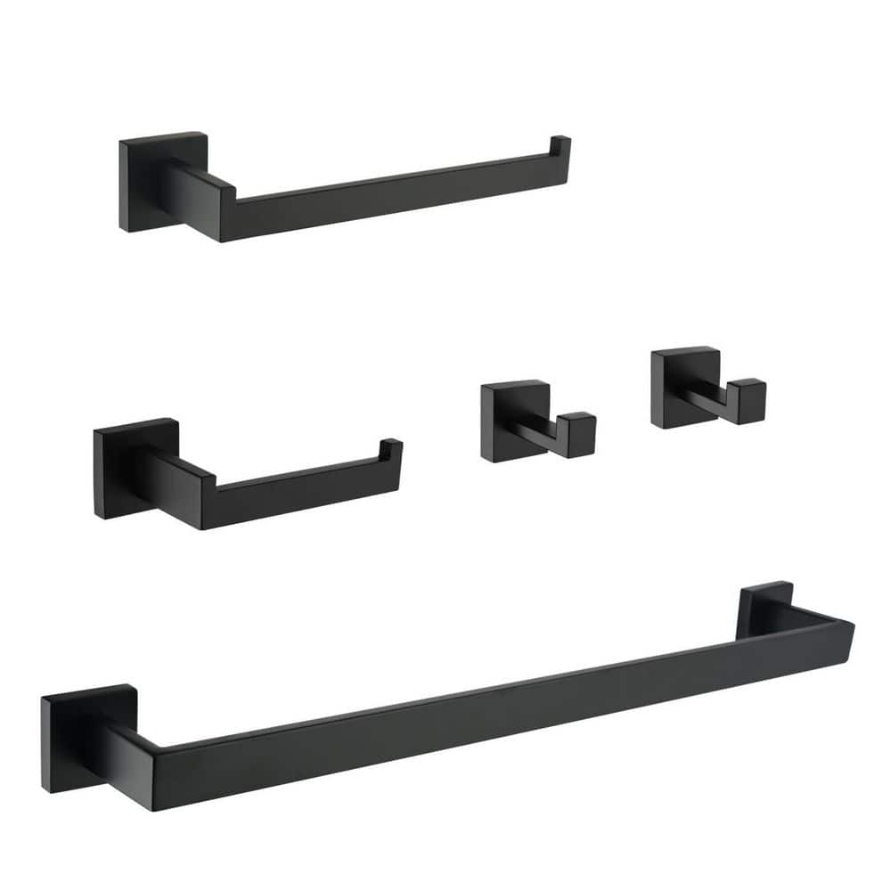 5-Piece Bath Hardware Set with Towel Hooks, Towel Bar, Toilet Paper Holder 