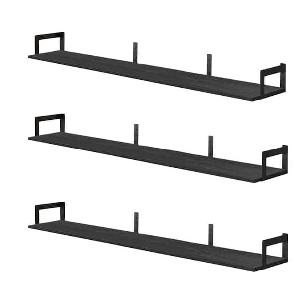 48"W x 8"D x 4"H Floating Shelves for Wall Set of 3,Long Wall Book Shelves for Bedroom Living Room,(Black)