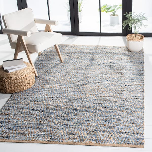 Cape Cod 4 ft. x 4 ft. Square Natural/Blue Gradient Striped Area Rug
