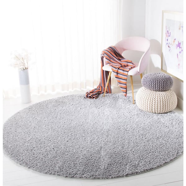 August Shag Silver 9 ft. x 9 ft. Round Solid Area Rug