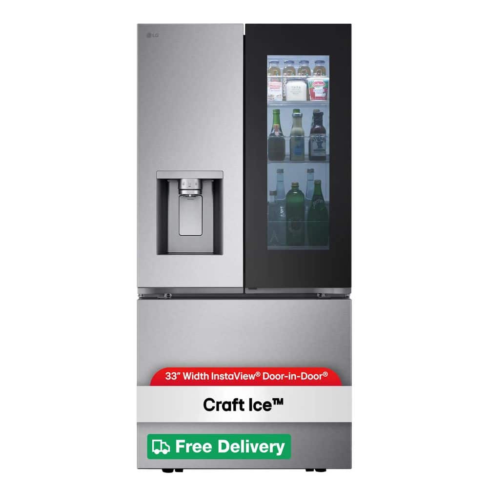 33 in. W. 25 cu.ft. Smart 3-Door French Door Refrigerator Standard Depth MAX in Stainless Steel with Craft Ice