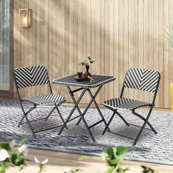 black and white wicker bistro set