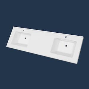 72 in. W x 22 in. D Solid Surface Resin White Vanity Top Rectangular Double Sink Bathroom Vanity Top in Glossy White