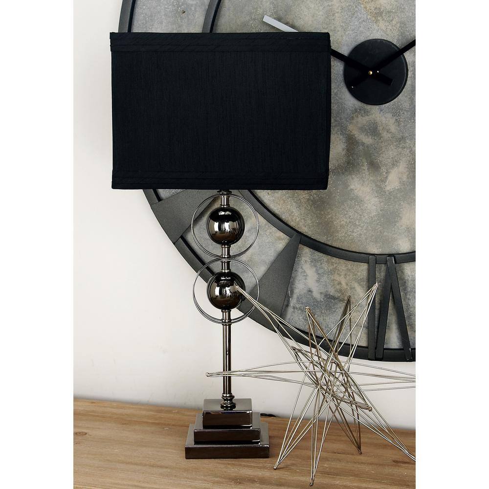 Black Metal Bubble Stem Nightstand Lamp Set with Square Shade