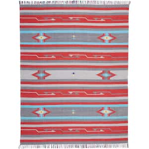Baja Grey/Red 8 ft. x 10 ft. Tribal Transitional Area Rug