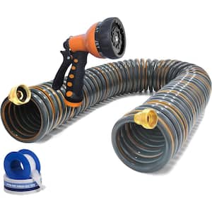 3/4 in. Dia x 25 ft. Heavy-Duty Coiled Garden Hose with 7 Patterns Spray Nozzle and Brass Connectors