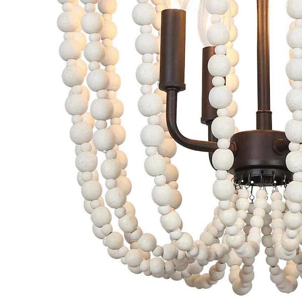 LNC 4-Light Gray Drum Boho Island Chandelier with Wood Beads