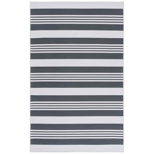 Malibu Dark Green/Gray  9 ft. x 12 ft. Machine Washable Solid Striped Area Rug