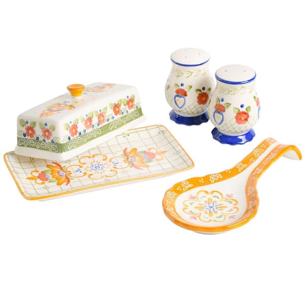 Laurie Gates Tierra 4-Piece Hand Painted Ceramic Tableware Accessory Set