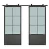 CALHOME 74 in. x 84 in. Frosted Glass Black Steel Frame Interior Double ...