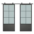 CALHOME 74 in. x 84 in. Frosted Glass Black Steel Frame Interior Double ...