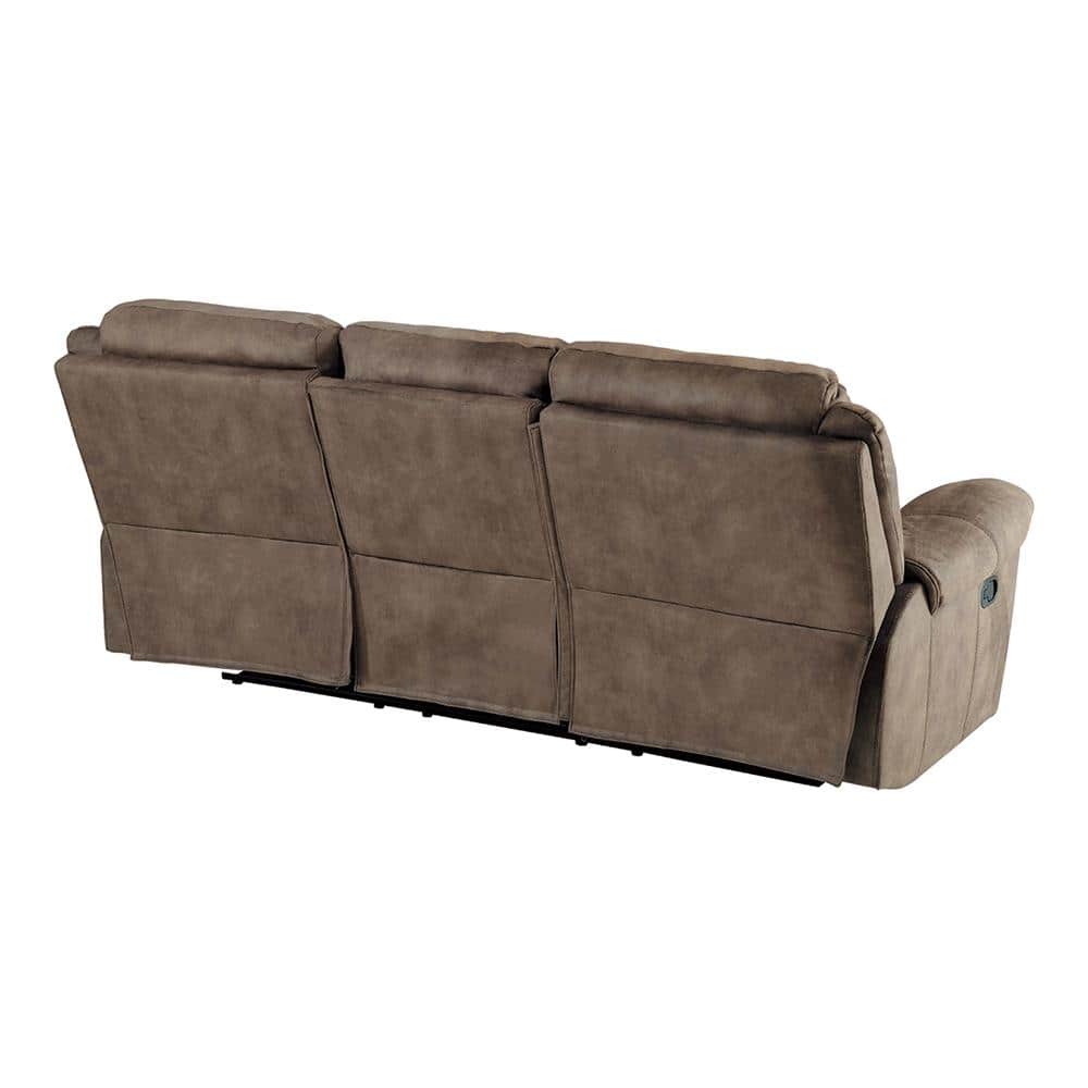 Brown Faux Leather Reclining Sofa with Storage and Cup Holders