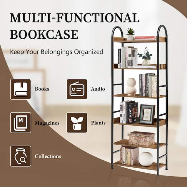 Tileon Bookshelf Ladder Shelf 4-Tier Tall Bookcase Brown Modern Open Book Case for Bedroom Living Room Office