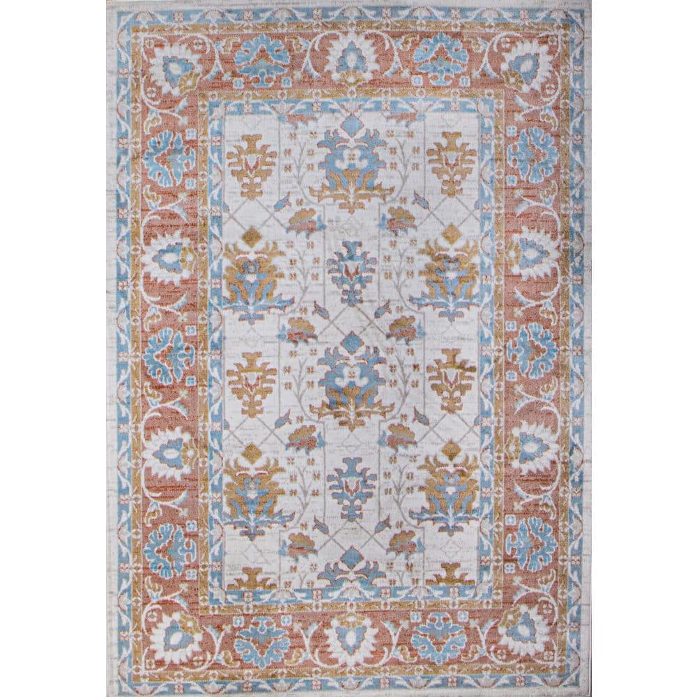 Ashland Ivory  4 ft. x 6 ft. (3 ft. 6 in. x 5 ft. 6 in.) Floral Transitiona