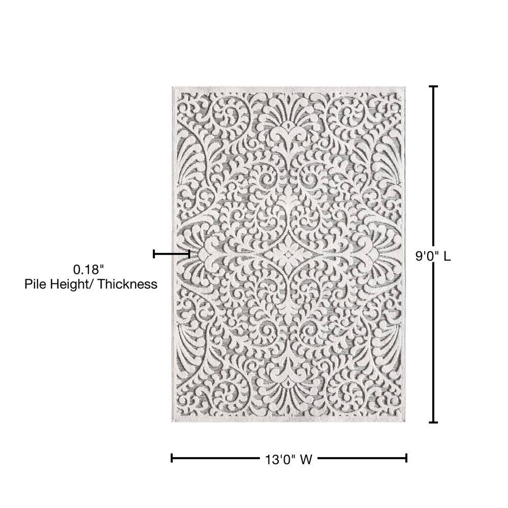 Natural Gray Floral Rectangular Synthetic Indoor/Outdoor Rug