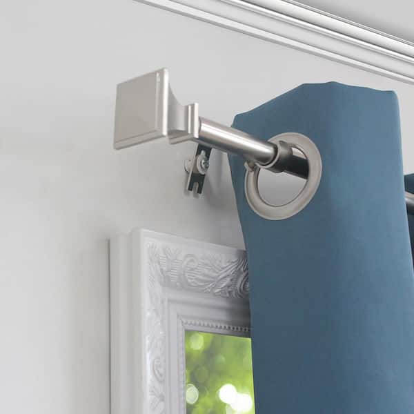 48 in.-84 in. Telescoping 5/8 in. Curtain Rod Set in Brushed Nickel with Square Finial