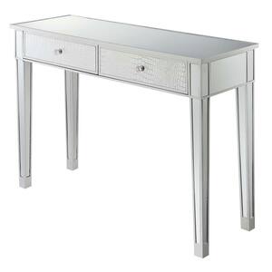 Gold Coast 42 in. Rectangle Silver and Faux Croc MDF and 2 Drawer Writing Desk with Mirrored Inlay