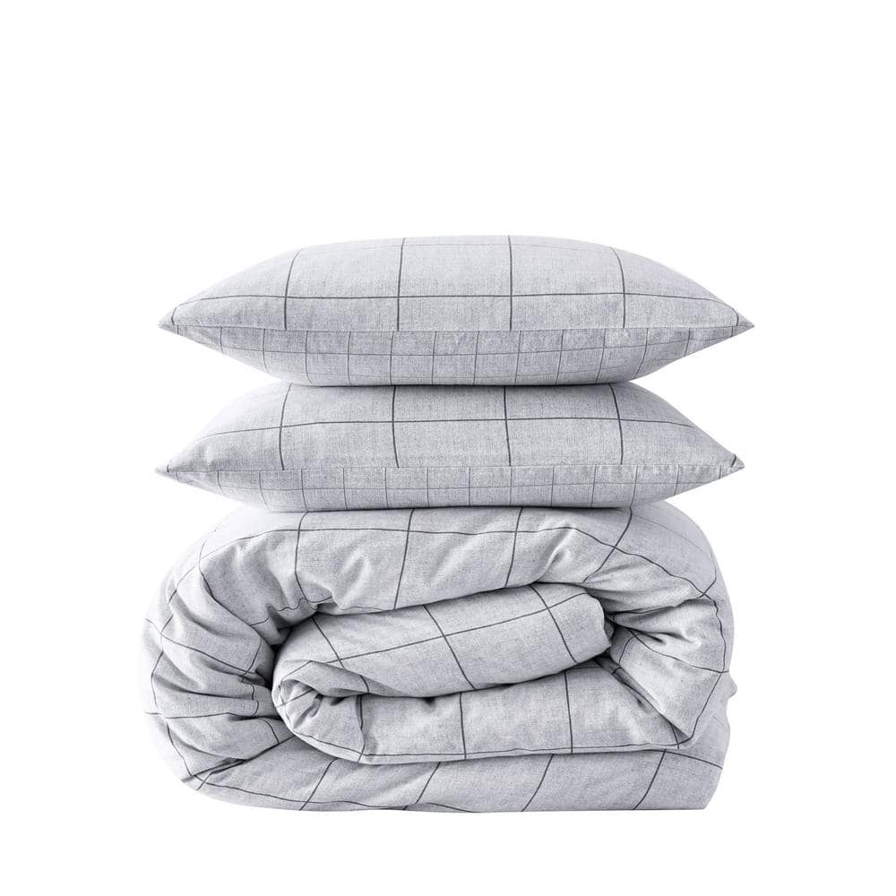 Holden Grid Grey Cotton Full/Queen Duvet Cover Set