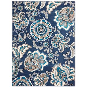 Tremont Lincoln Navy Blue/Grey 5 ft. x 7 ft. Floral Area Rug