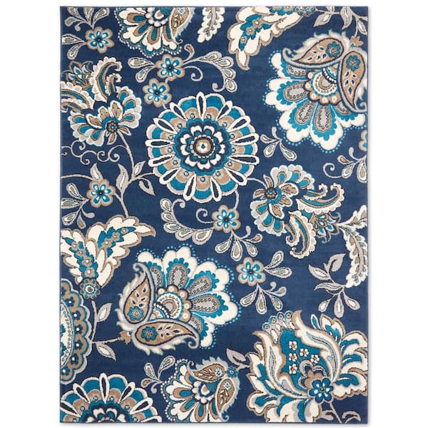 Home Dynamix Tremont Lincoln Navy Blue/Grey 2 ft. x 3 ft. Floral Area Rug
