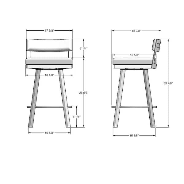 Travis 26 in. Black Faux Leather / Matt Light Grey Metal Swivel Counter Stool